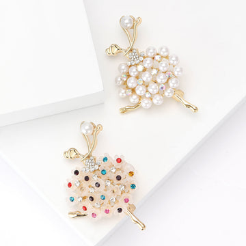 Ballerina Girl Brooch Multicolor Flower or Pearl Tutu Pin