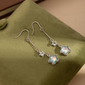 Blue Gradient Star Silver Tone Long Chain Hook Earrings view 3