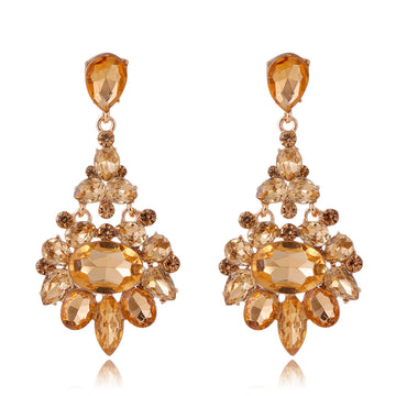 Gold Tone Champagne Cluster Chandelier Tassel Crystal Three Designs Metal Dangle Earrings