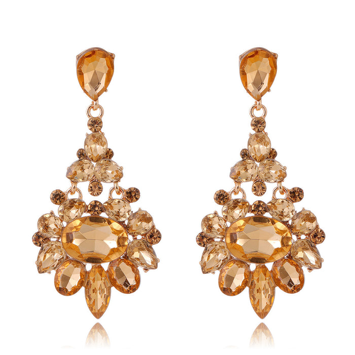Gold Tone Champagne Cluster Chandelier Tassel Crystal Three Designs Metal Dangle Earrings