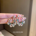 Pastel Crystal Open Hoop Statement Earrings With Polished Metal Tone Details view 3