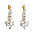 Gold Pearl U Loop Heart Clear Zircon Drop Earrings view 5