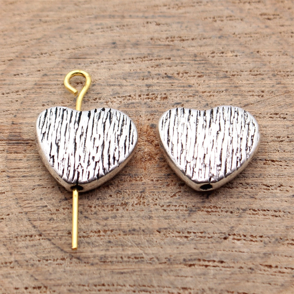 13x11x4.1mm 1.9g Multicolor Zinc Alloy Scratch Wood Grain Heart Loose Metal Beads for Jewelry Making