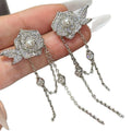 Crystal Rose Pearl Chain Tassel Stud Earrings Fashion Jewelry view 5