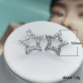 Silver Tone Open Star Clear Stone Outline Stud Earrings view 4