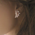Marquise Leaf Cluster Stud Earrings White Gold Rose Gold view 4