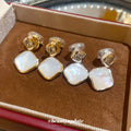 Gold Tone Diamond White Shell Look Drop Clip On Earrings view 3