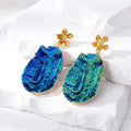 Gold Tone Irregular Druzy Style Stone Post Drop Earrings in Nine Colors and Shapes view 7