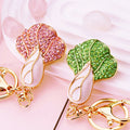 Jeweled Bok Choy Keychains in Pink and Green Enamel view 2