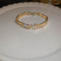 Gold Tone Belt Motif Link Bracelet With Clear Crystal Details view 6