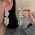 Double Textured Leaf Extra Long Dangle Stud Earrings view 1