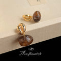 Gold-Tone Bean Stud Amber Marbled Oval Drop Earrings view 4