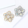 Openwork Rhinestone Flower Brooch Gold or Silver Metal Pin Brooch view 4
