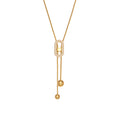 Oval Zircon Slider Y-Necklace Ball Tips Gold Steel Snake Chain view 5