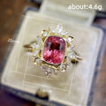 Pink Rectangular Stone Floral Halo Gold Tone Ring Polished Jewelry Accessory view 5