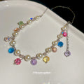 Pearl Necklace with Multicolor Faceted Crystal Drops view 4