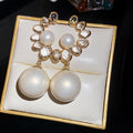 Crystal Wreath Earrings with Large White Bead Drops view 6
