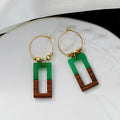 Rectangular Wood and Resin Hoop Drop Earrings in Eight Colors view 3