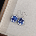 Blue White Ceramic Tulip Oval Drop Earrings Silver Hooks view 4