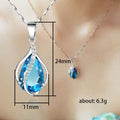 Silver Blue Teardrop Pendant Necklace Clear Accent Alloy view 5