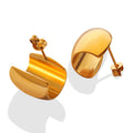 Polished Gold Steel Semi Circle Hollow C Stud Earrings Metal Pair view 5