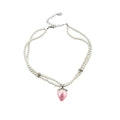 Pearl Bow Heart Drop Earrings Pink Strawberry Necklace view 5