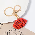Red Rhinestone Lips Keychain Gold Clasp Metal Ring view 3
