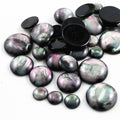 Round Black Shell-Pattern Cabochons with Pink Green Swirls view 5