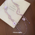 Purple Flower Layered Pearl Drop Statement Necklace view 2
