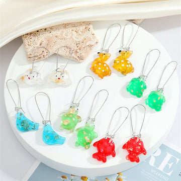 Silver Tone Resin Animal Long Wire Drop Earrings in Six Designs
