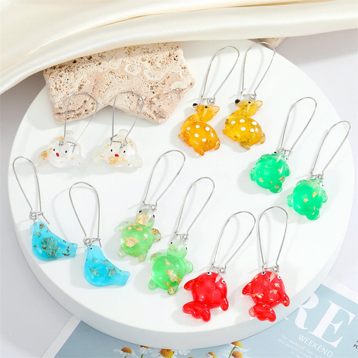 Silver Tone Resin Animal Long Wire Drop Earrings in Six Designs