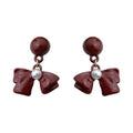 Wine Red Enamel Ball Stud Bow Pearl Drop Earrings Pair view 5