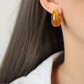 Amber Resin Teardrop Stud Earrings Glossy Curved Shape view 6