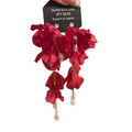 Red Fabric Flower Crystal Cascade Earrings Statement Jewelry view 5
