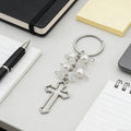 Pearl Cluster Silver Outline Cross Keychain and Attached Hardware view 3