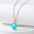 Gold Tone Enamel Hamsa Evil Eye Pendant Necklaces in Four Colors view 3