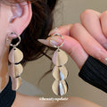 Tiered Oval Disc Drop Earrings in Gold and Silver Tones view 4
