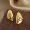 Triangle Eye Stud Earrings Gold Or Steel Polished Metal view 3