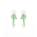 Green Bead Cascade White Disc Statement Stud Earrings view 5