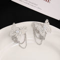 Silver Filigree Butterfly Ear Clips Chain Tassel Cuffs view 4