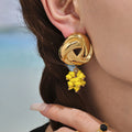 Glass Cluster Drop and Sculptural Stud Earrings in Gold Tone view 3