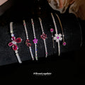 Silver Magenta Crystal Flower Butterfly Bracelets Cuffs view 4