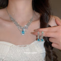 Silver Scalloped Crystal Necklace Earring Sets Three Colors view 3
