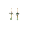 Gold Bamboo Leaf and Pale Green Teardrop Hook Earrings view 5