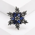 Deep Blue Crystal Flower Cluster Brooch With Dark Leaves view 6