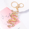 Rhinestone Chinese Dragon Metal Keychain Gold Tone Clip view 4