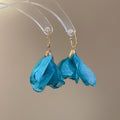 Sheer Fabric Flower Drop Earrings In Three Vivid Colors view 7