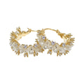 Gold Tone Crystal Paved Floral Statement Hoop Earrings view 5