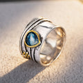 Silver Dual Tone Blue Teardrop Daisy Accent Band Ring view 3