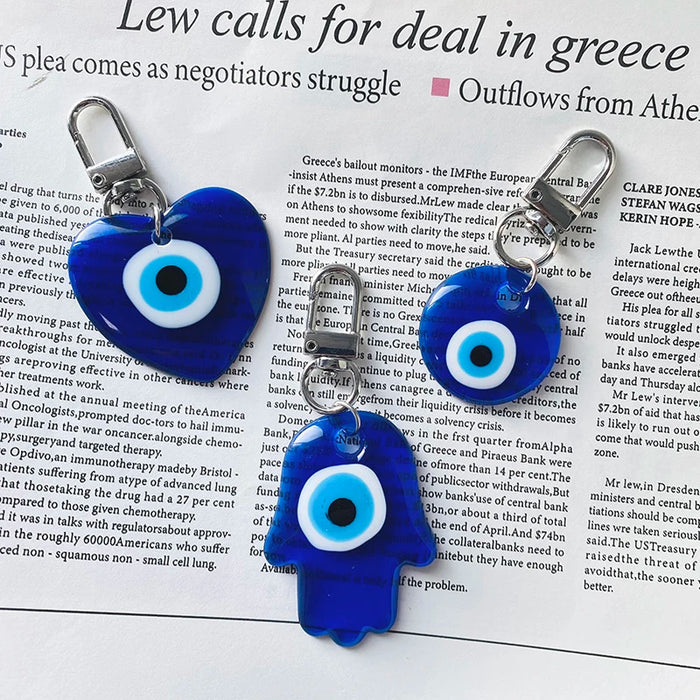 Blue Resin Evil Eye Charm Keychains Heart Round Hand